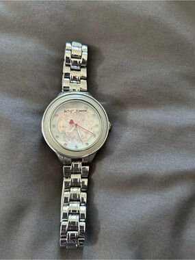 Betsey Johnson Silver Tone Watch with Pink Accents